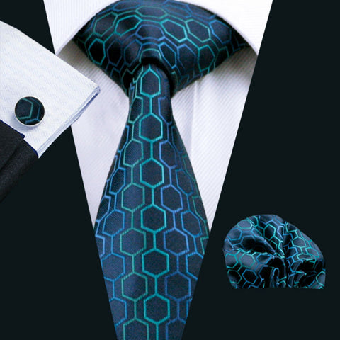 Dark Blue and Teal Necktie Set LBW534