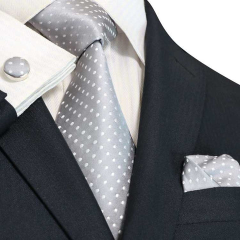 Gray and White Polka Dot Necktie Set JPM53N - Toramon Necktie Company