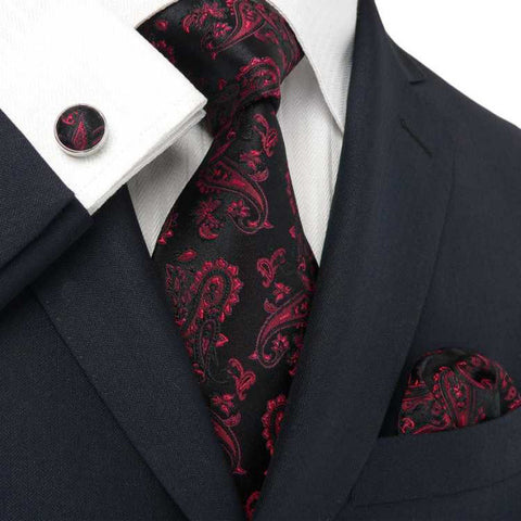 Black and Red Paisley Necktie Set JPM660 - Toramon Necktie Company