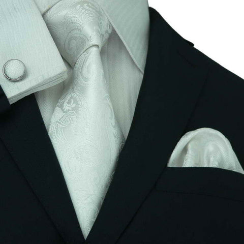 White Silk Paisley Necktie Set JPM75H