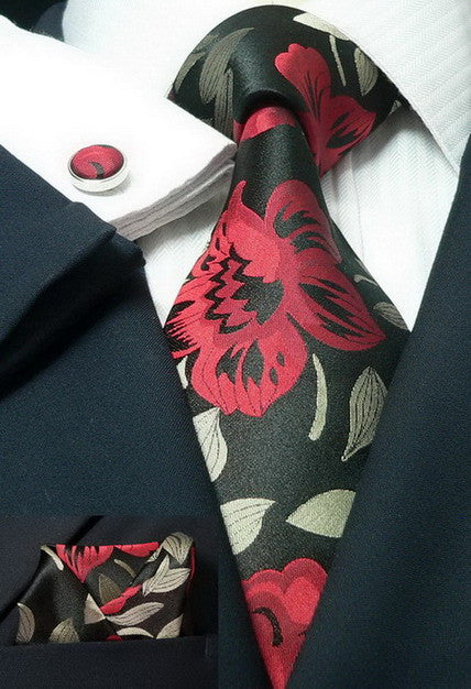 Red and Black Floral Necktie Set JPM91H