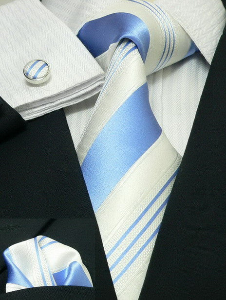 Blue and White Stripe Necktie Set JPM94F - Toramon Necktie Company