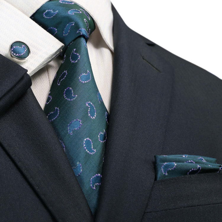 Blue ad Green Silk Necktie Set JPM94N - Toramon Necktie Company