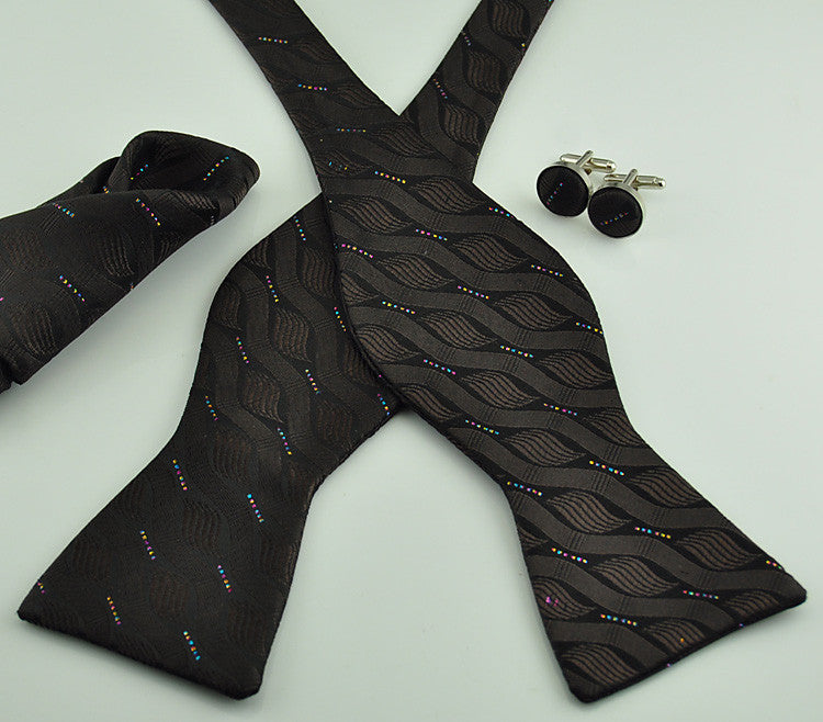 Brown and Black Silk Bow Tie Set BTS3900 - Toramon Necktie Company