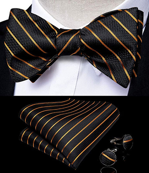 Black and Gold  Stripe Bow Tie Set-BTS468