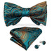 Teal and Gold Paisley Bow Tie Set-BTS471