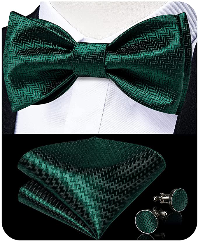 Dark Green Silk Bow Tie Set-BTS477