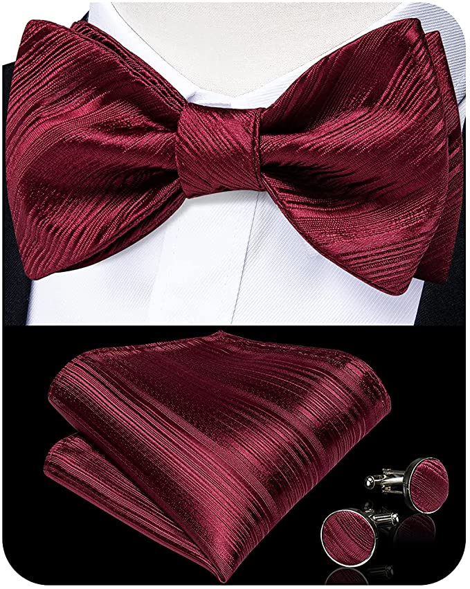 Burgundy Silk Bow Tie Set-BTS480