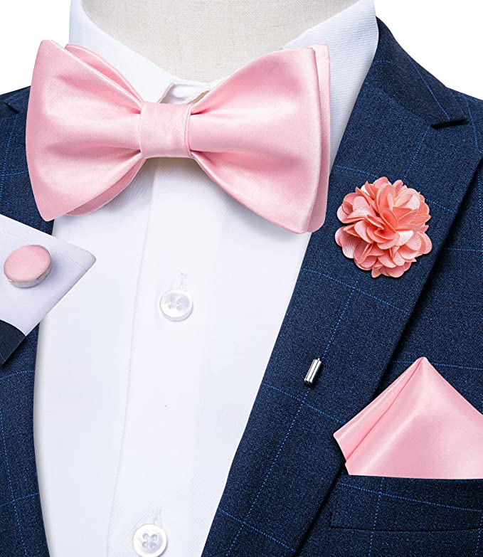 New Solid Light Pink Bow Tie Set-BTS493