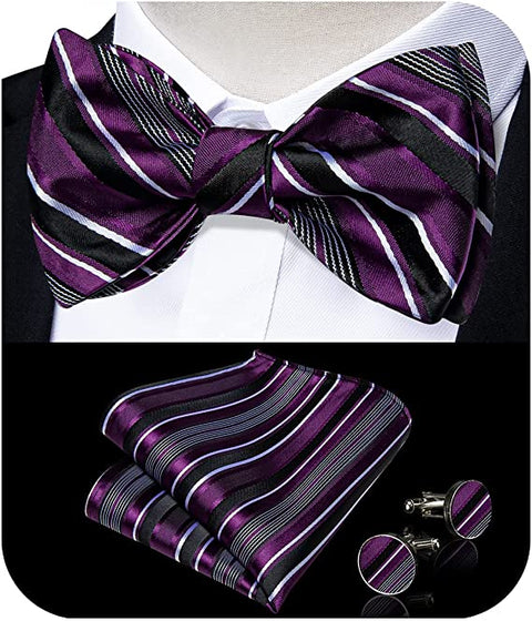 New Black and Purple Striped Bow Tie Set-BTS495