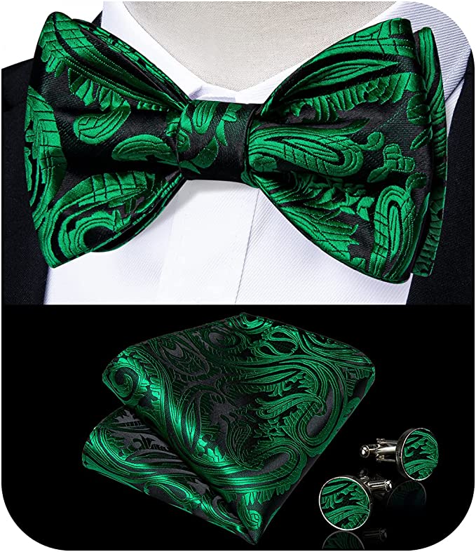 Green and Black Paisley Bow Tie Set-BTS496