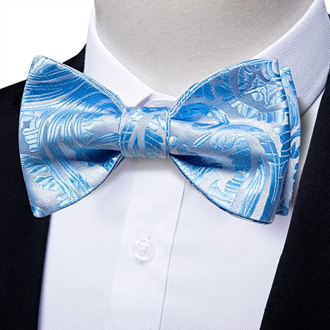 Sky Blue Paisley Bow Tie Set-BTS499