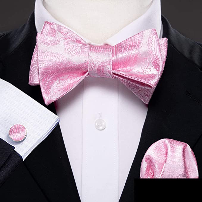 Pink Paisley Silk Bow Tie Set-BTSYO515