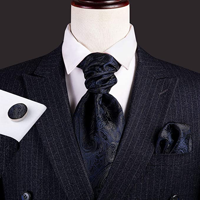 Dark Blue and Black Paisley Cravat Tie Set-CBW102