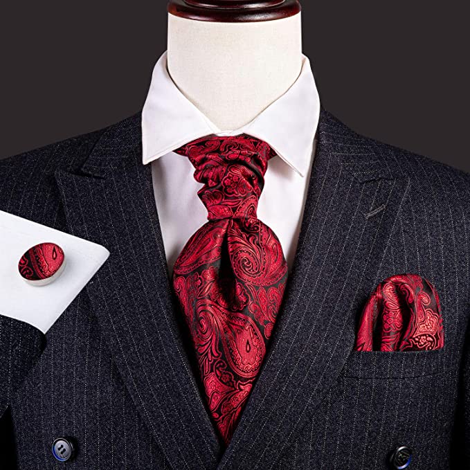 Red and Black Paisley Cravat Tie Set-CBW110