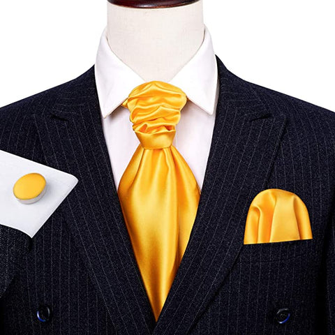 Yellow Solid Cravat Tie Set-CBW111