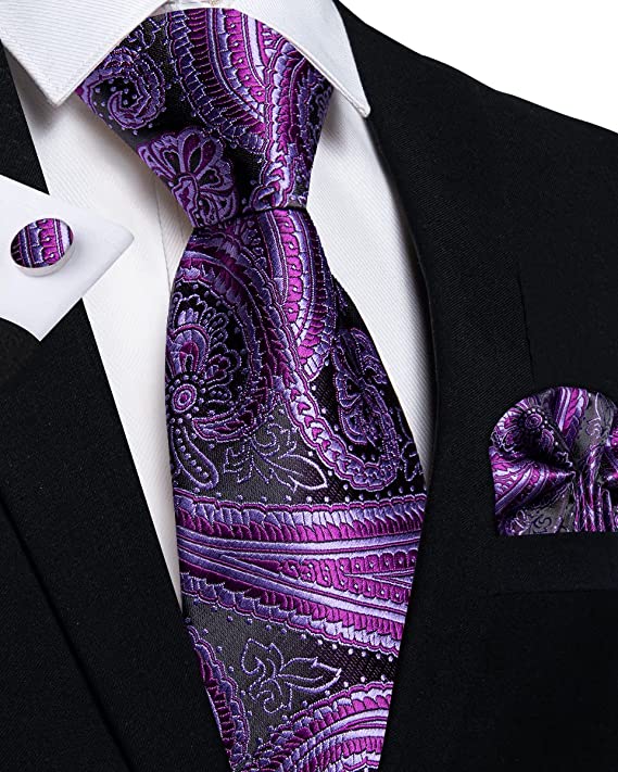 New Purple Paisley Silk Necktie Set-DBG1042