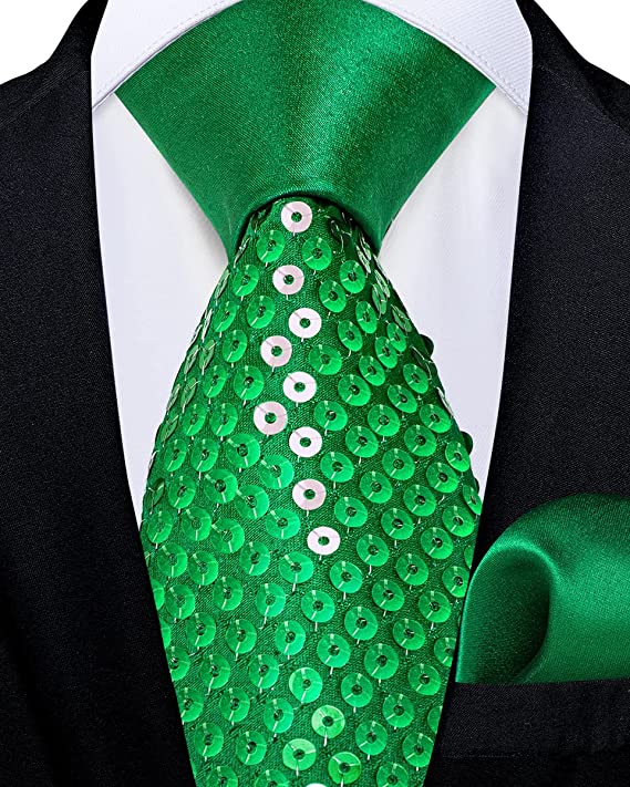 New Emerald Green Sequence Wedding Necktie Set-DBG1045