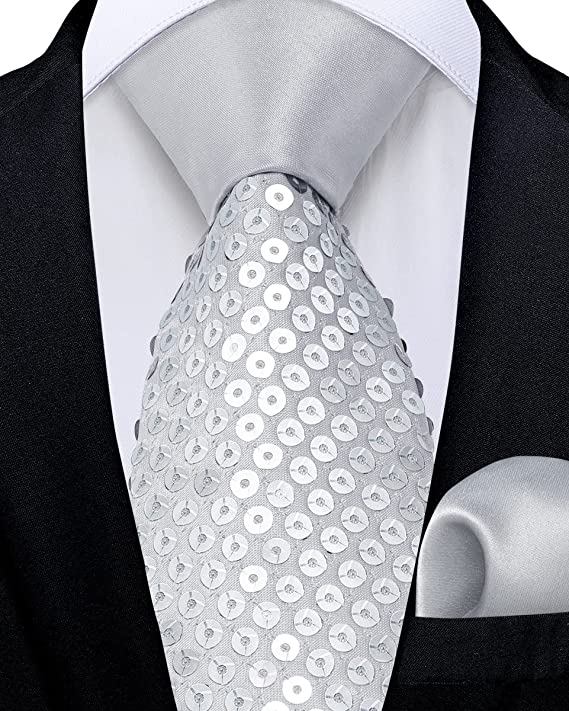 New Silver Grey Sequence Necktie Set-DBG1051