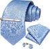 New Sky Blue Silk Paisley Necktie Set-DBG1058