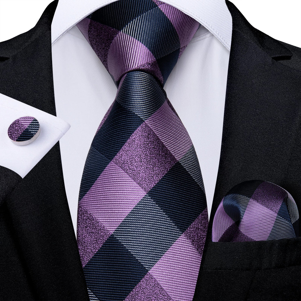 New Purple and Blue Silk Necktie Set-DBG1065