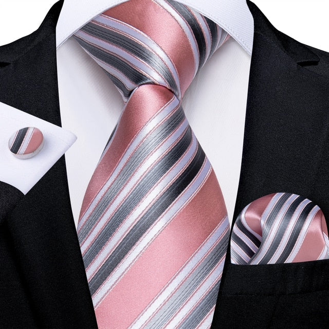 New Pink and Grey Stripe Necktie Set-DBG1066 New Pink and Grey Stripe Necktie Set-DBG1066