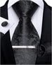 Black Floral Silk Necktie Set-DBG1074