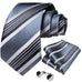 Grey Black Silver Stripe Silk Necktie Set-DBG1098