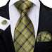 New Gold Black Blue Plaid Silk Necktie Set-DBG1103