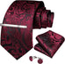 Cranberry and Black Paisley Silk Necktie Set-DBG1111
