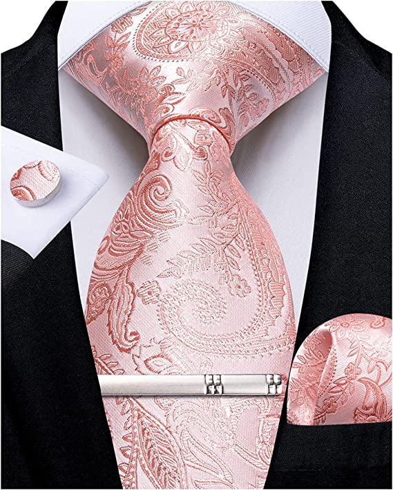 Blush Pink Wedding Paisley Silk Necktie Set-DBG1112