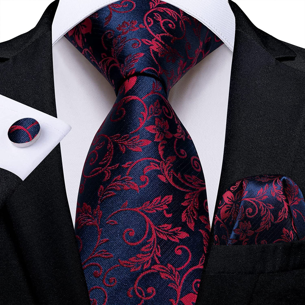 New Red and Blue Floral Silk Necktie Set-DBG1174