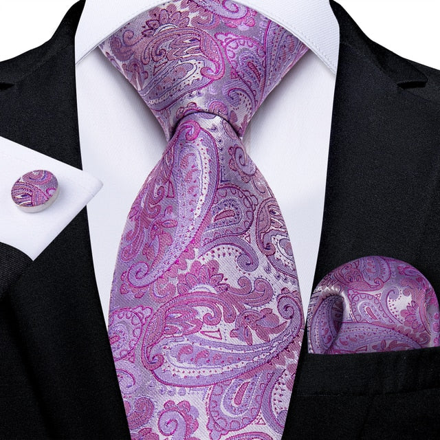 New Light Purple Paisley Necktie Set-DBG1183