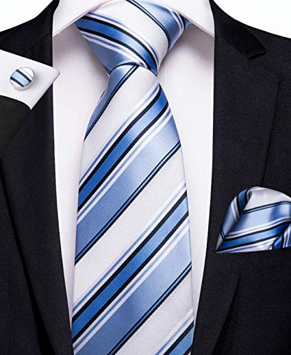 White and Blue Stripe Necktie Set -DBG313