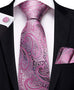 Pink Gray Black Paisley Necktie Set -DBG370