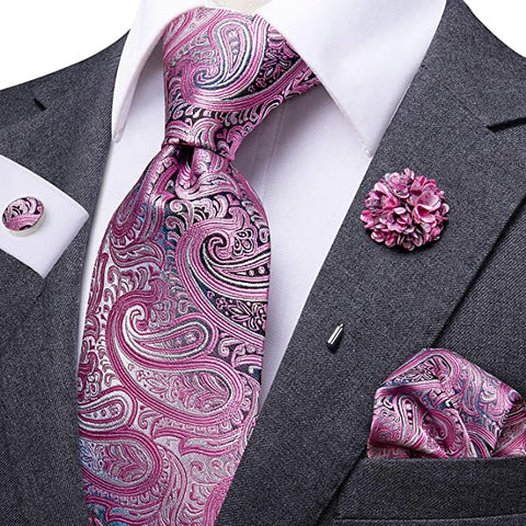 Pink Gray Black Paisley Necktie Set -DBG370