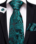 Turquoise and Black Silk Piasley Necktie Set-DBG385