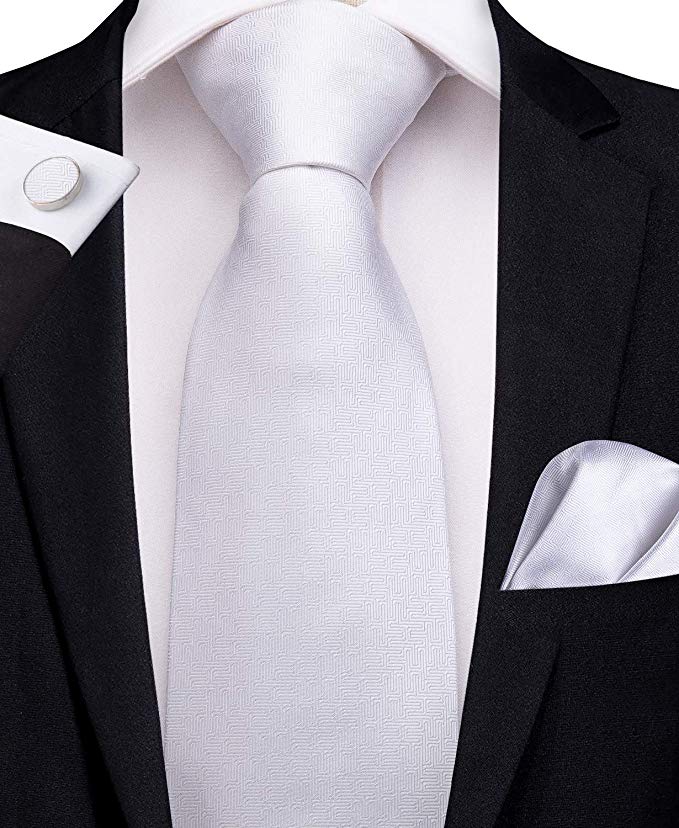 Solid White Silk Necktie Set-DBG424