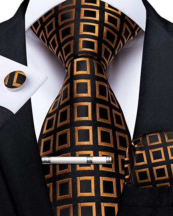 Black and Gold Silk Necktie Set-DBG470