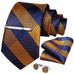 Blue  Gold and Black Silk Necktie Set-DBG484
