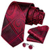 Burgundy Red Black Silk Necktie Set-DBG488