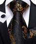 Black and Gold Silk Paisley Necktie Set-DBG489