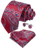 Red Blue Gray Silk Paisley Necktie Set-DBG490