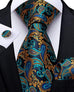 Gold Blue Teal Paisley Necktie Set-DBG491