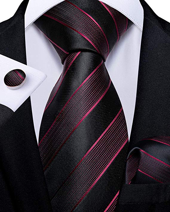 Black and Burgundy Striped Necktie Set-DBG512