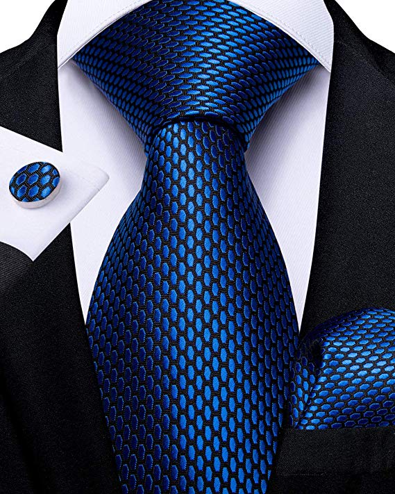 Blue and Black Silk Necktie Set-DBG515