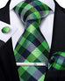 Green and Grey Plaid Necktie Set-DBG640