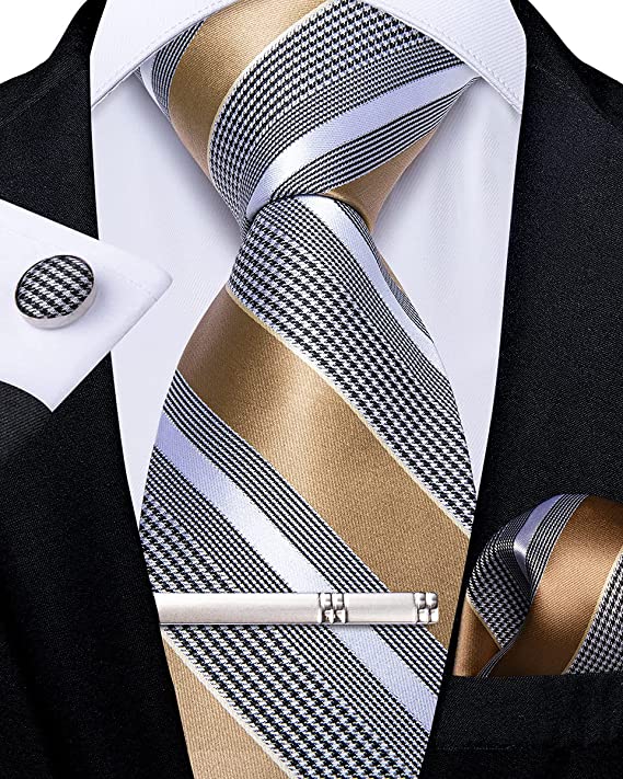 Light Brown and Grey Silk Necktie Set-DBG686