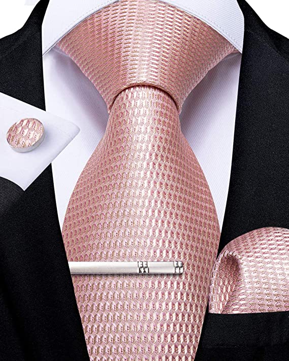Blush Pink Silk Necktie Set-DBG698