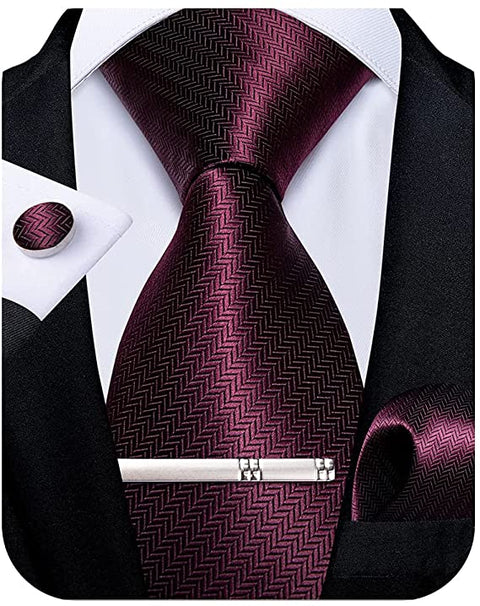 Dark Plum Herringbone Necktie Set-DBG753